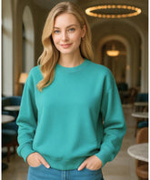 Comprar moletom feminino grosso com forro flanelado roxo casual térmico confortável para inverno em promoção